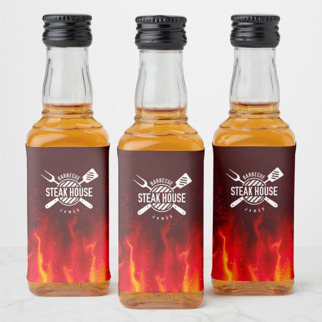 Custom BBQ Bottle Labels — Steak House Flames (Bottles)