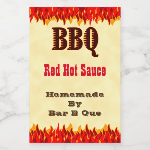 Custom BBQ Hot Sauce 2x3" Label with Red Flames