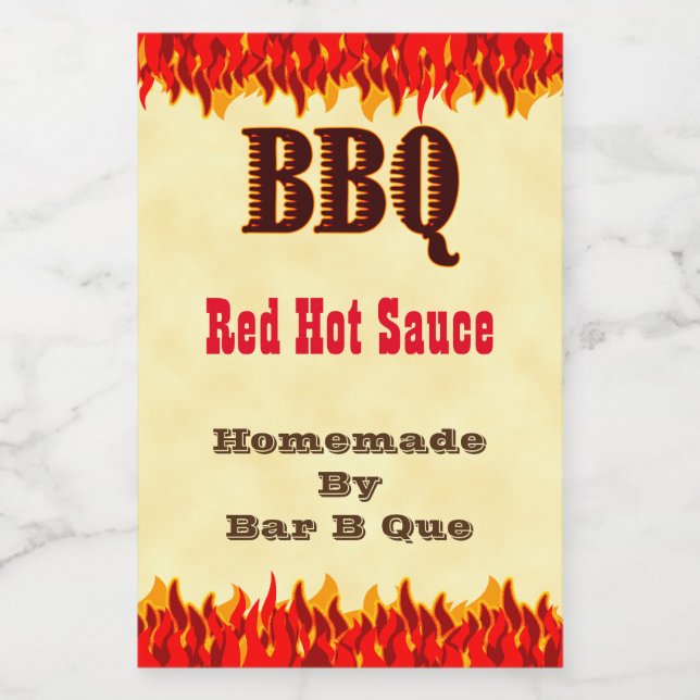 Custom BBQ Hot Sauce 2x3" Label with Red Flames (Single Label)