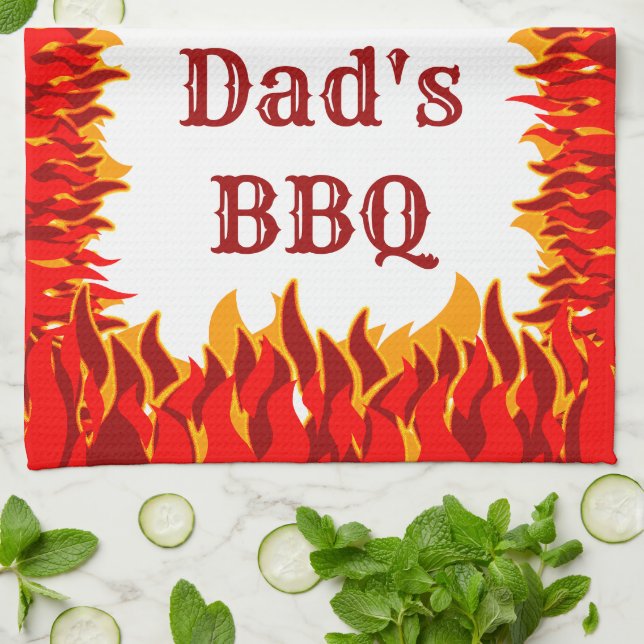 Custom BBQ Red Flames Kitchen Towel (Folded)