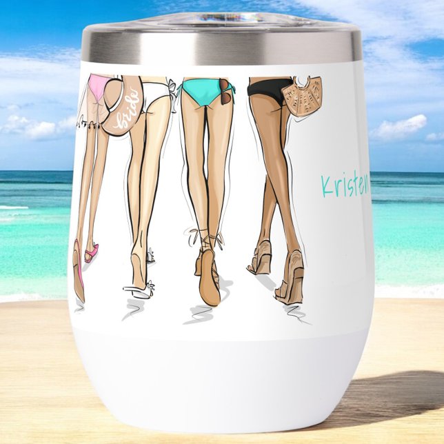 Custom Beach Bachelorette Destination Bride Squad Thermal Wine Tumbler (Creator Uploaded)