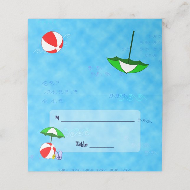 Custom Beach Ball Pool Toys Place Cards (Outside Unfolded)