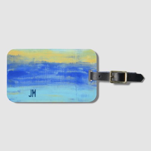 Custom Beach Blue Abstract Art Denim Luggage Tag