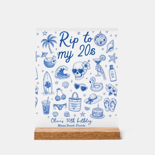 custom beach blue birthday 20s hand drawn ocean  acrylic sign