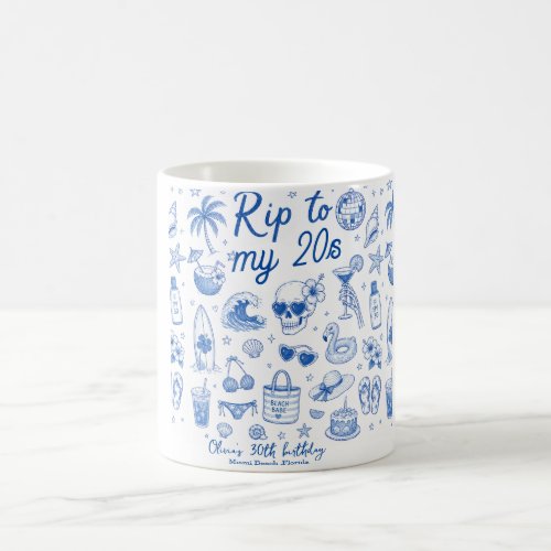custom beach blue birthday 20s hand drawn ocean  coffee mug