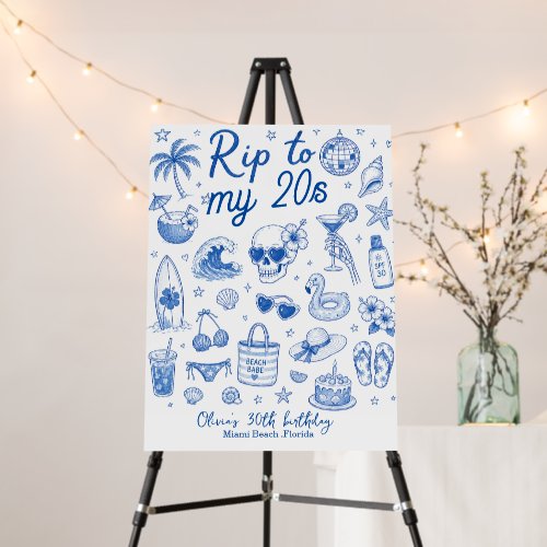 custom beach blue birthday 20s hand drawn ocean  foam board