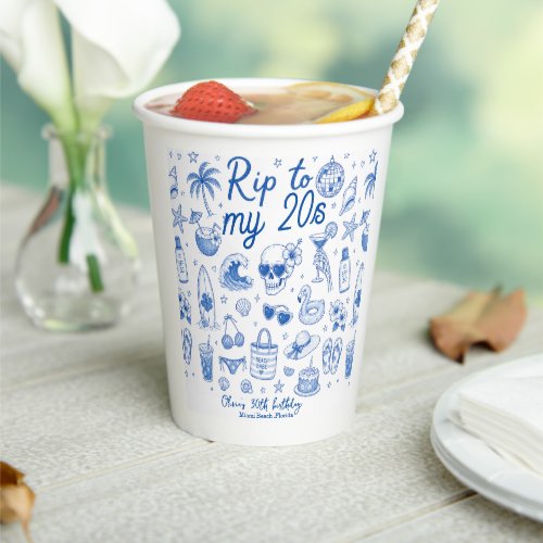 custom beach blue birthday 20s hand drawn ocean  paper cups