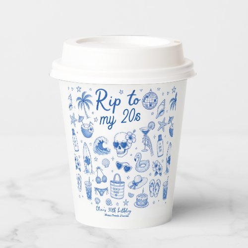 custom beach blue birthday 20s hand drawn ocean  paper cups