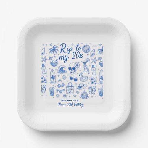 custom beach blue birthday 20s hand drawn ocean  paper plates