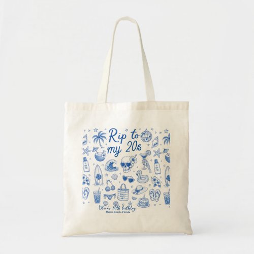 custom beach blue birthday 20s hand drawn ocean  tote bag