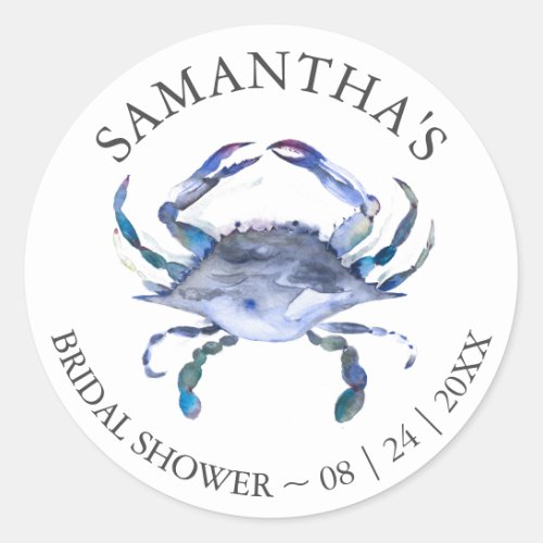 Custom Beach Bridal Shower Labels Blue Crab