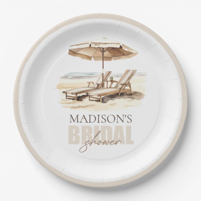 Custom Beach Bridal Shower Paper Plates (Front)