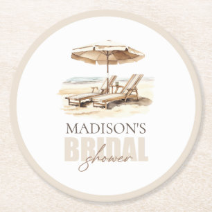 Custom Beach Bridal Shower Round Paper Coaster