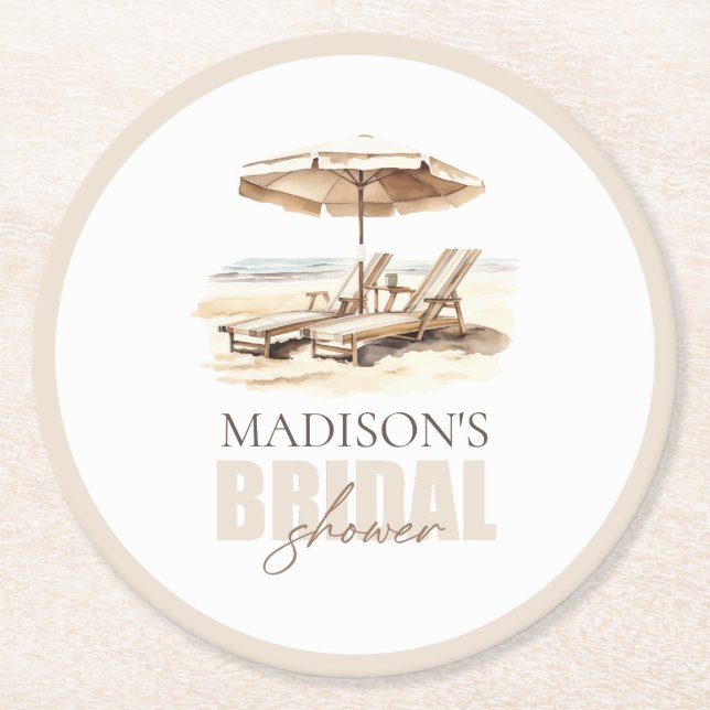 Custom Beach Bridal Shower Round Paper Coaster (Front)