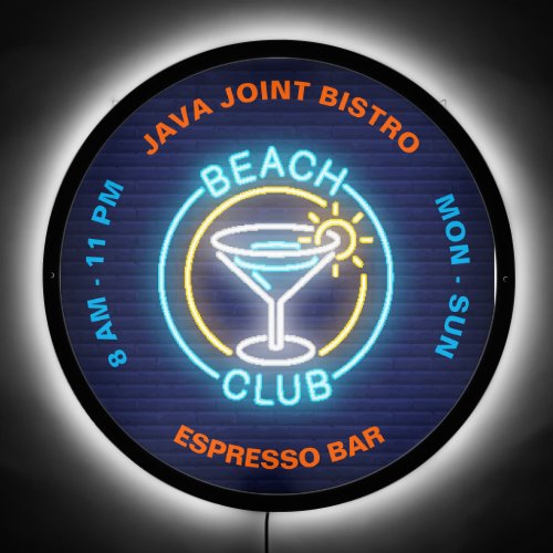 Custom Beach Club Cocktail Neon Look Illustration  LED Sign