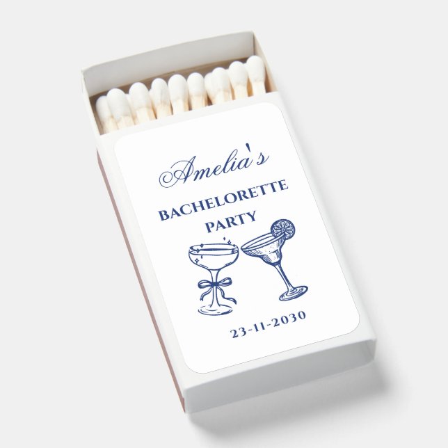 Custom Beach Cocktail Bachelorette Party  Matchboxes (Front Open)