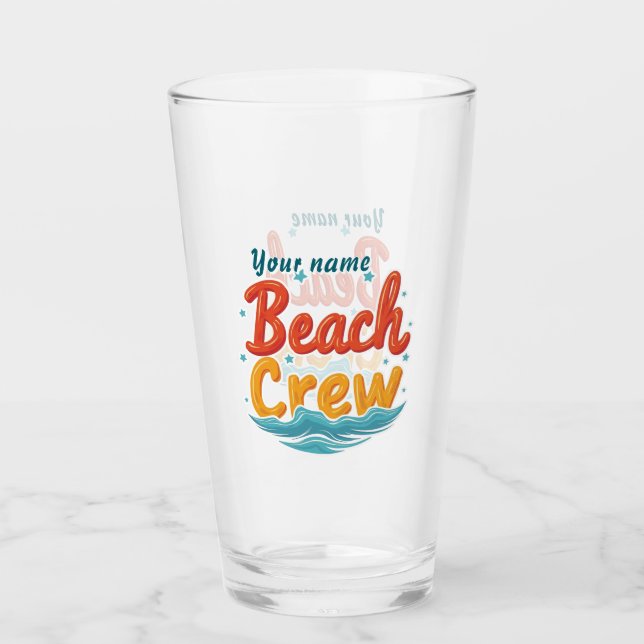 Custom Beach Crew Name Wave Design Glass (Front)