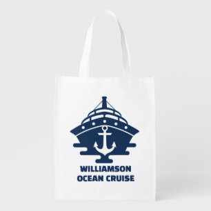 Custom Beach Cruise Nautical Anchor Trip Grocery Bag