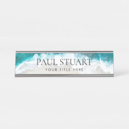 Custom Beach Elegant Professional Modern Blue Desk Name Plate