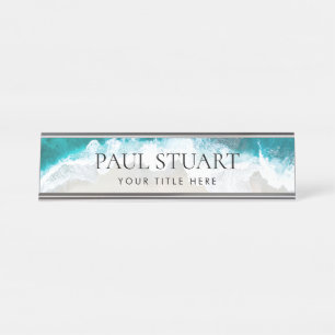 Custom Beach Elegant Professional Modern Blue Desk Name Plate