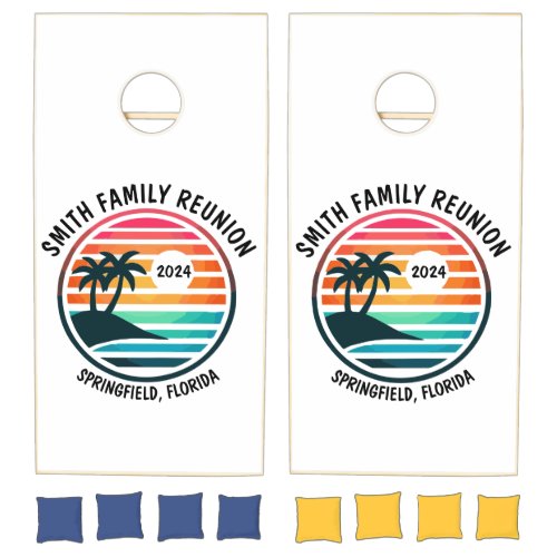 Custom Beach Family Reunion Vacation or event Cornhole Set