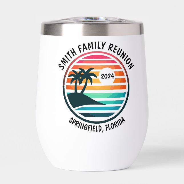 Custom Beach Family Reunion Vacation or event Thermal Wine Tumbler (Front)