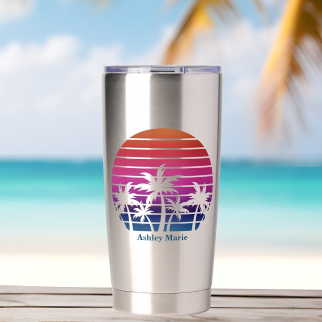 Custom Beach Girl Cute Tropical Palm Tree Insulated Tumbler (Creator Uploaded)