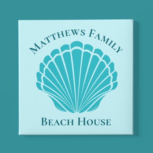 Custom Beach House Aqua Seashell Monogram Home Faux Canvas Print