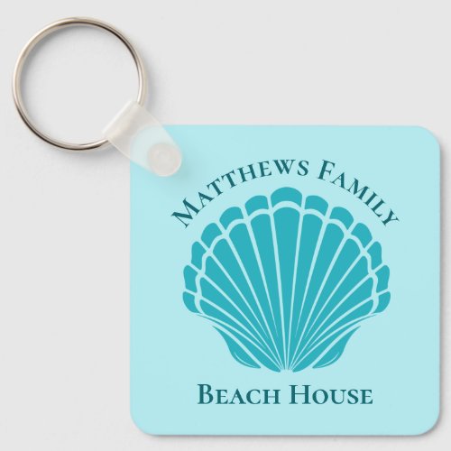 Custom Beach House Aqua Seashell Monogram Home Keychain