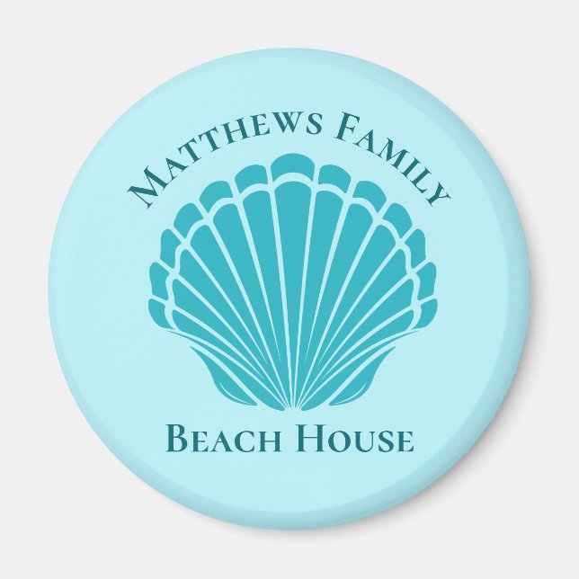 Custom Beach House Aqua Seashell Monogram Home Magnet (Front)
