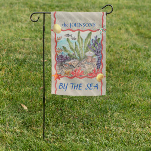 Custom Beach House Coastal Sea Crab Watercolor Garden Flag