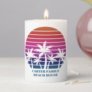 Custom Beach House Cute Tropical Palm Tree Pillar Candle