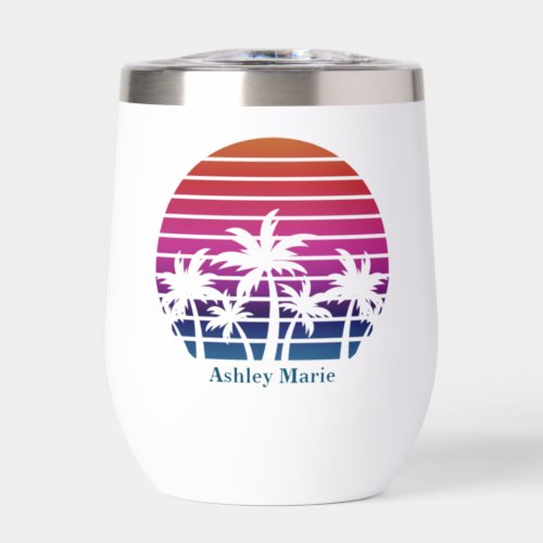 Custom Beach House Cute Tropical Palm Tree Thermal Wine Tumbler
