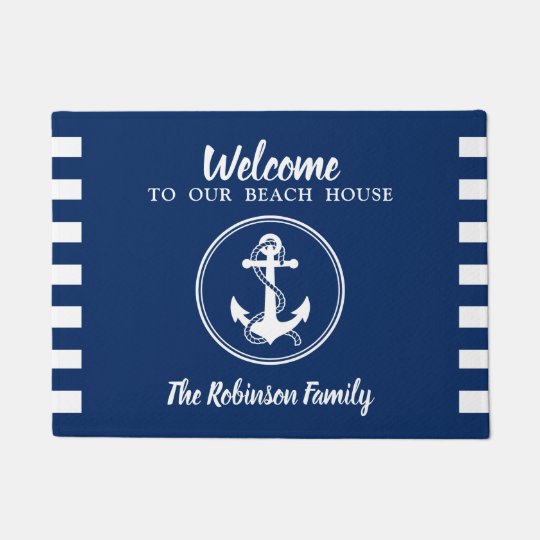 Custom Beach House Family Name Anchor & Rope Doormat