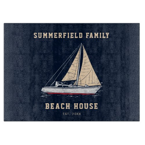 Custom Beach House Family Vacation Boat Cutting Board