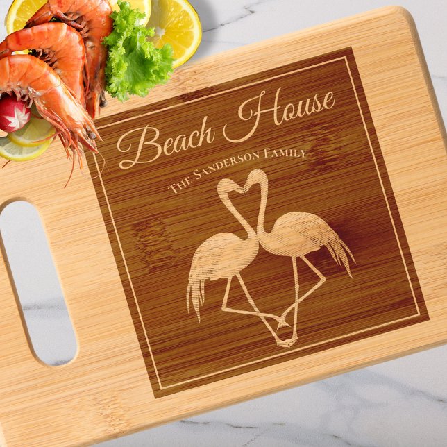 Custom Beach House Flamingo Heart  Engraved Cutting Board (Creator Uploaded)