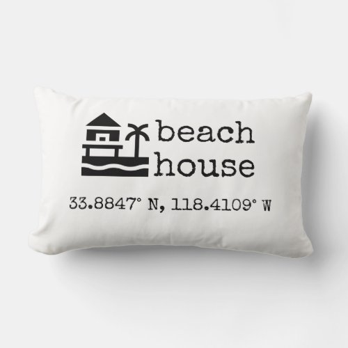 Custom Beach House GPS Coordinates  Gift Lumbar Pillow