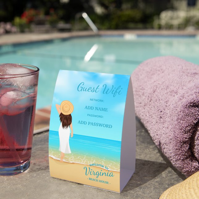 Custom Beach House Guest WiFi Table Sign (Insitu(On Table))