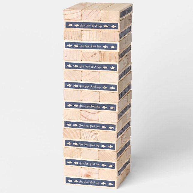 Custom Beach House Navy & White Pattern Topple Tower (Assembled)