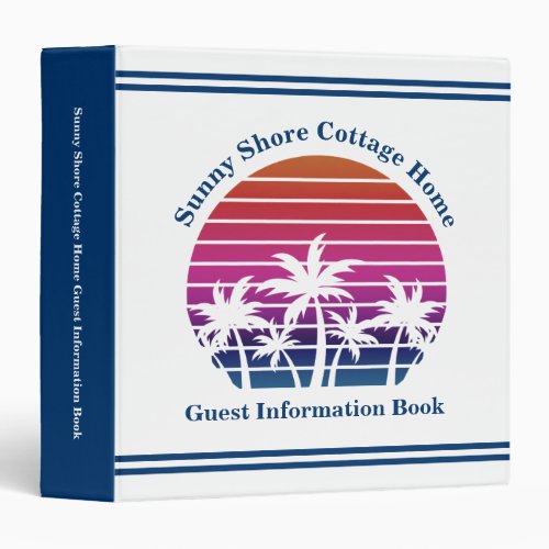 Custom Beach House Palm Tree Guest Information 3 Ring Binder