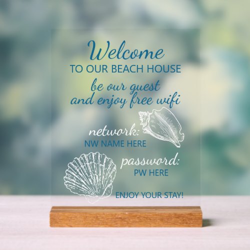 Custom Beach House Rentals Home Wifi Instructions Acrylic Sign