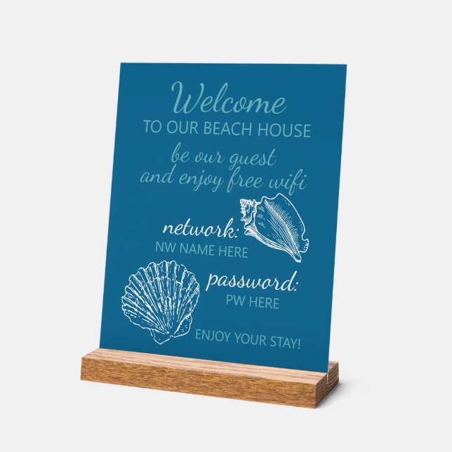 Custom Beach House Rentals Home Wifi Instructions Acrylic Sign (Angle)