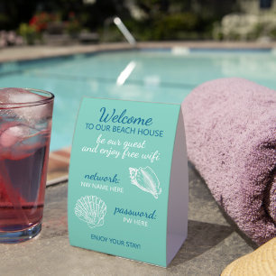 Custom Beach House Rentals Home Wifi Instructions Paper Table Tent