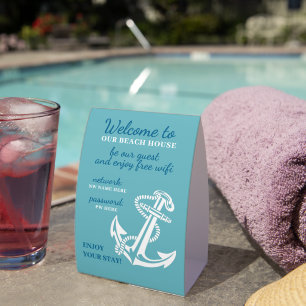 Custom Beach House Rentals Home Wifi Instructions Paper Table Tent