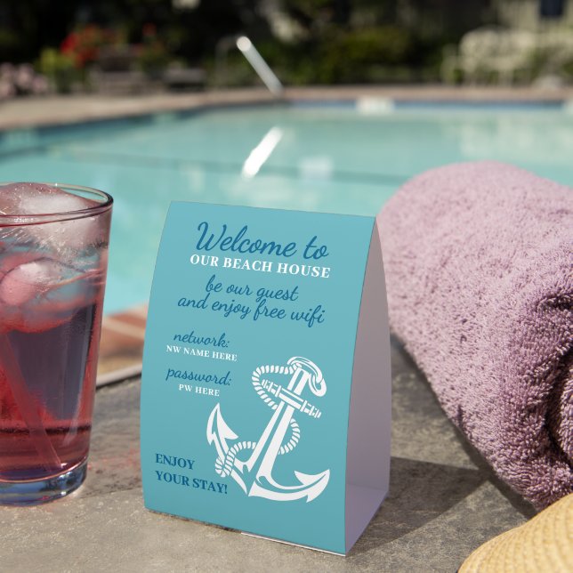 Custom Beach House Rentals Home Wifi Instructions Paper Table Tent (Insitu(On Table))