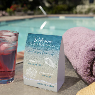 Custom Beach House Rentals Home Wifi Instructions Paper Table Tent