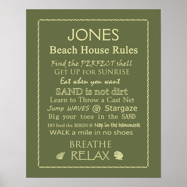 Custom Beach House Rules Poster (Front)