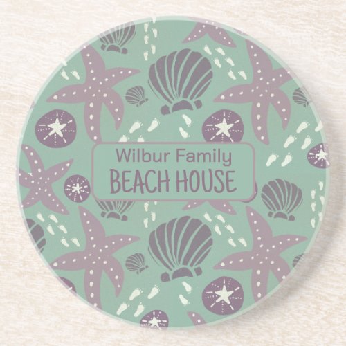 Custom Beach House Seashell Starfish Sand Dollar Coaster