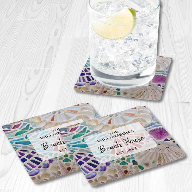 Custom Beach House Square Paper Coaster (Creator Uploaded)