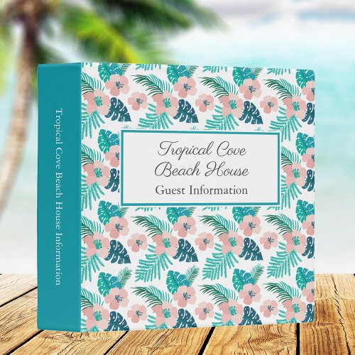 Custom Beach House Tropical Teal Guest Information 3 Ring Binder